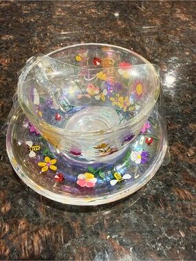 Beautiful Multicolor Clear Coffee Mug with Saucer Set - Cup And Saucer NEW